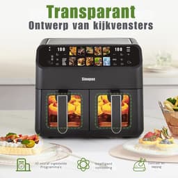 Heteluchtfriteuse Dubbele Kamer - Airfryer XXL - Gezond Koken - Twee Aparte Manden - 9 Liter Totaal - Zwart — thumbnail 3