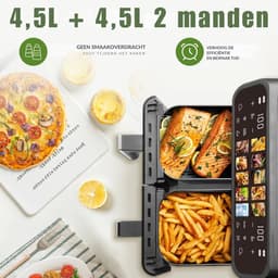 Heteluchtfriteuse Dubbele Kamer - Airfryer XXL - Gezond Koken - Twee Aparte Manden - 9 Liter Totaal - Zwart — thumbnail 2