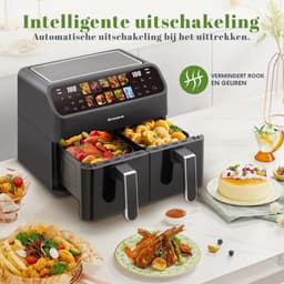 Heteluchtfriteuse Dubbele Kamer - Airfryer XXL - Gezond Koken - Twee Aparte Manden - 9 Liter Totaal - Zwart — thumbnail 5