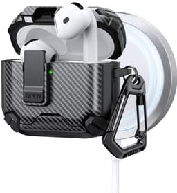 Telestore - AirPods 4 Carbon hard case cover - Carbon hybride zwart hoesje Beschermhoes - AirPods 4 Cover - hoesje geschikt voor Apple Airpods 4 - zwart - Carbon hard cover - met MagSafe functie — thumbnail 4