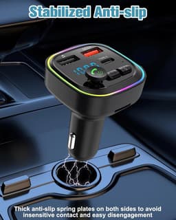 Bluetooth Transmitter - Bluetooth 5.3 FM-zender - Carkit - handsfree draadloze autoadapter - snel opladen - draadloze Bluetooth MP3-speler - handsfree bellen - USB-ondersteuning - 2 USB 5V/3A-poorten en 1 Type-C-poort — thumbnail 3