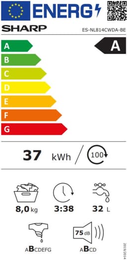 Sharp ESNL814CWDABE - wasmachine - energie klasse A - 8KG - 1400 toeren - 15 programma's - Ned/Fra bedieningspaneel - wit — thumbnail 2