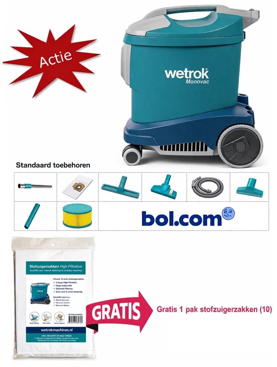 Wetrok Comfort 11 COMPLEET PAKKET, Krachtige Zuigkracht, Professionele Stofzuiger – 900W – Zeer Stil (56 dB) – 12 m Kabel – Industriële Stofzuiger – Incl. 10 gratis stofzuigerzakken — afbeelding 1