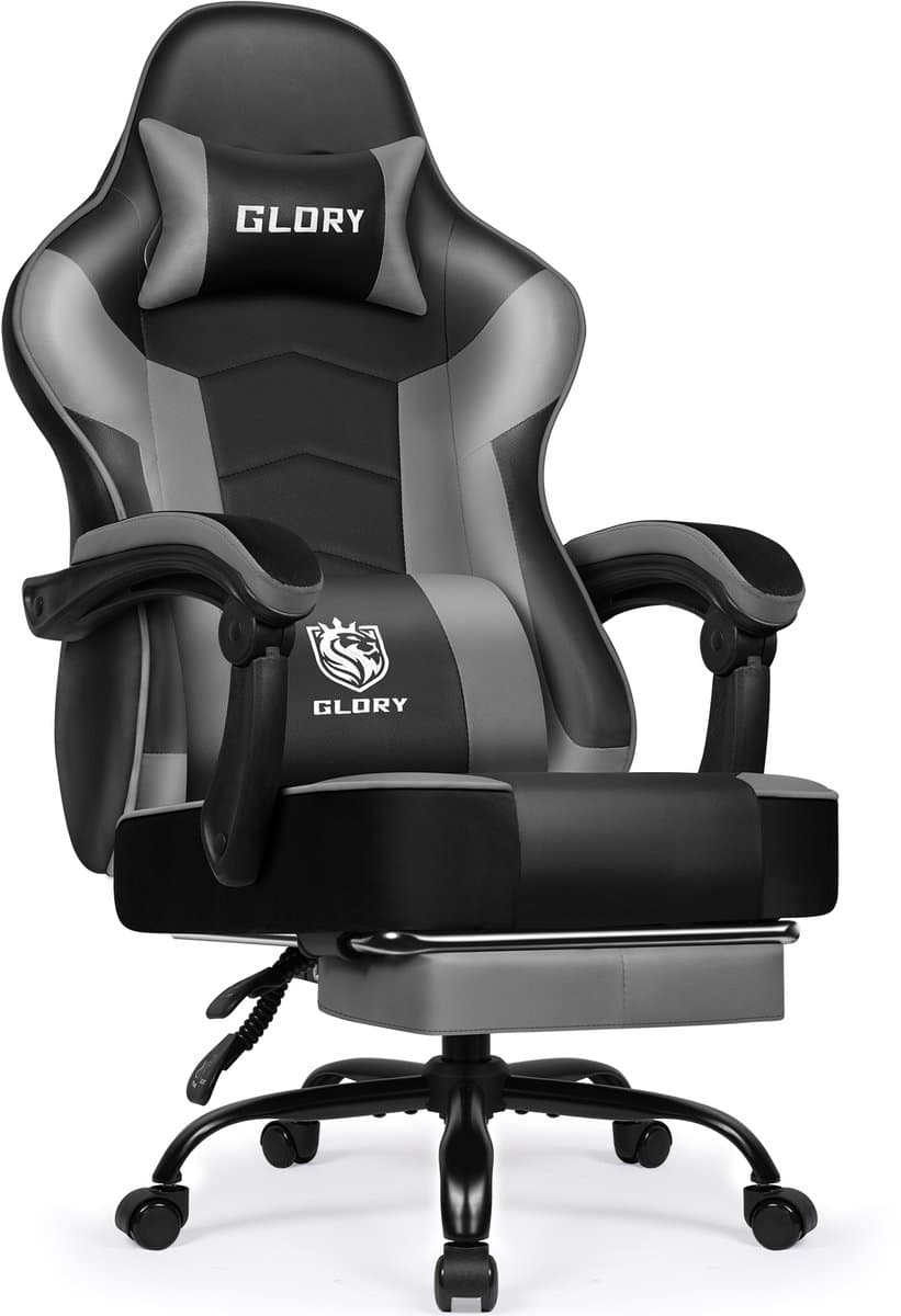 Hiaonyx Gaming Stoel - 170° Verstelbare Rugleuning - Inklapbare Voetsteun - racerstijl - Geïntegreerde Armleuningen - Maximale Belastbaarheid 150kg - Grijs — afbeelding 1