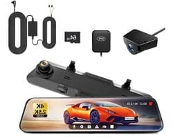 Dashcam Spiegel - Dashcam voor Auto – 12" - Touchscreen – 2.5K Achtercamera – GPS – Nachtzicht – Parkeermodus – WDR – 170° Groothoek - Hardwire-kit