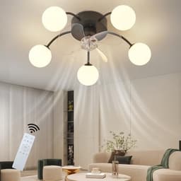 Glitzerlife - Plafond ventilator met verlichting Plafondlamp Ventilatorlamp - 5xG9 fitting - Stille plafondventilator DC motor 6 snelheden omkeerbaar - afstandsbediening timerfunctie - modern design metaal PC - Ø57cm - zwart — thumbnail 3