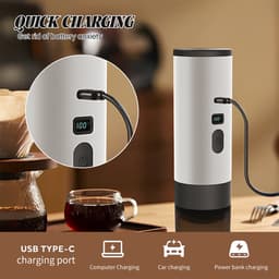 DIMICO - Draagbaar reis koffiemachine - 3-in-1 mini koffiezetapparaat - Espresso maker - Wit - Voor capsules en gemalen koffie - LED-display - 90ML watertank - 15bar — thumbnail 2