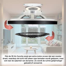 Proventa 3D Air Plafondventilator met verlichting 60 cm - Verspreidt lucht over hele kamer - Plafondlampen met Ventilator & Lamp - Met afstandsbediening — thumbnail 3