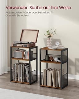 Platenspeler Standaard - 3 Etages - Bijzettafel - Opbergrek voor Vinylplaten - Tot 100 Albums - Vintage Bruin — thumbnail 4