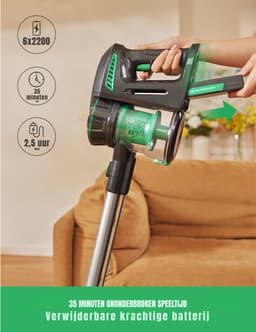 MIRA® 6-in1 Steelstofzuiger Zonder Zak op Accu - Steelstofzuiger Draadloos Uitschuifbaar - Kruimeldief Snoerloos best Verkocht 25KPA – Zwart/Groen - ‎17cm x 8cm x 10cm — thumbnail 5