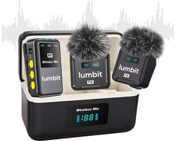 Lumbit® Pulse Pro - Draadloze Microfoon - Lavalier Microfoon - Dasspeld Microfoon met Oplaadcase - Microphone - Podcast - USB-C/Lightning/Aux - 48kHz - 120M Bereik - Plug & play - 2 Stuks - Incl. Windkapjes