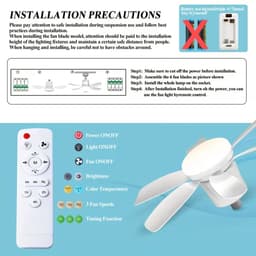2-in-1 ventilator & lamp - Met afstandsbediening - Diameter 47 cm - Mini-ventilator met zes snelheden - Drie windsnelheden - Schroefvoet - Eenvoudige installatie - Geschikt voor slaapkamers, keukens, garages en woonkamers — thumbnail 3