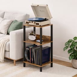 Signature Home LP Opbergsysteem - Platenspeler Meubel met opbergruimte - Vinyl Opbergsysteem - voor 100 albums - Stand Platenspelerstandaard - bruin - Zwart — thumbnail 4