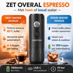 Yemtech® Draagbare Elektrische Espressomachine - Draagbare Espresso machine - Ruim 100 ml - Mini Reis Espressomachine - Mini Koffiemachine – Oplaadbaar 7800mAh – Voor Camping, Auto & Reizen — thumbnail 3