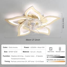 Stil LED Plafondventilator met Licht en Dimbaar, 6 Snelheden, Timer - Woonkamer & Slaapkamer — thumbnail 3