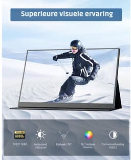 Nexvo® Draagbare Monitor voor Laptop – Portable Monitor 15,6 Inch – Draagbaar Scherm 1080FHD – Groot kleurenbereik - Zwart - ‎‎41cm x 27cm x 6cm — thumbnail 4