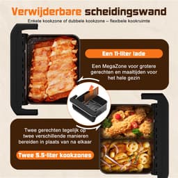 Fukstern Dubbele Airfryer XXL–11L 2500W–Tot 6 Personen-Dubbele Mand–30°C tot 200°C Instelbaar–8 Voorgeprogrammeerde Functies–Zwart — thumbnail 5