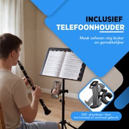 Finesse Muziekstandaard voor Bladmuziek met Telefoonhouder - XL - Opvouwbaar - met Draagtas - Lessenaar - voor Tablet - Zwart — thumbnail 2