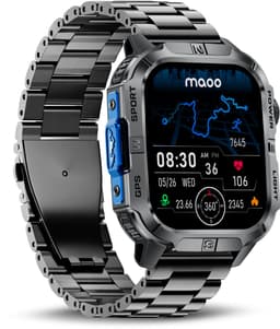 Maoo FORGE GPS Square - GPS Smartwatch Heren - Sporthorloge - 3 Bandjes - Stappenteller - Hartslagmeter - Slaapmonitor - Belfunctie - LED Zaklamp - Multisport - Geschikt voor Android en iOS - Gun Metal Blue — thumbnail 2