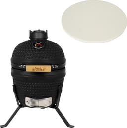 BIGHORN Kamado BBQ 27 cm – Mat Zwart –13 Inch Houtskool Barbecue - Keramische Houtskool BBQ – Inclusief Pizzasteen – Kamado Grill voor Grillen, Roken & Bakken – Met Thermometer – Compact voor Balkon en Tuin — thumbnail 1