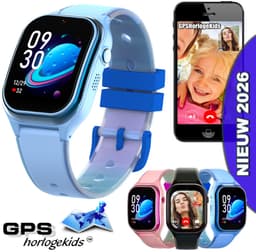 GPSHorlogeKids© - smartwatch kinderen - GPS horloge kind - kleinste model 2026 - kinder smartwatch - 4G videobellen - SOS alarm – veilige zone - klasse tijd - alarm - spatwaterdicht - hartslag - incl. SIM - CURVE blauw — thumbnail 1