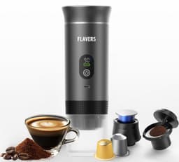 Flavers ® | Draagbare Elektrische Espressomachine | 2026 model | Grijs | Koffiezet apparaat voor Onderweg | Capsules & Gemalen Koffie | Portable Espresso Machine | Cadeauset | koffiemaatje | Draagbare Koffiemachine | Reis & Camping Koffiezetapparaat — thumbnail 1