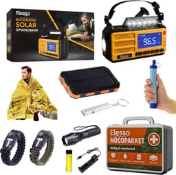 Elesso® Noodradio - Compleet Overlevingspakket bij Oorlog, Rampen & Stroomuitval - 10.000mAh Noodradio Solar Opwindbaar en Batterij - 72 uur Survival Kit powerbank - Kamperen & Outdoor — thumbnail 1