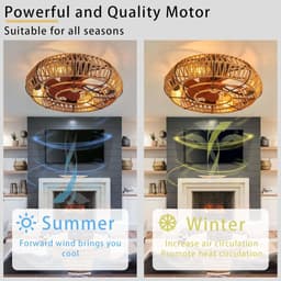 Plafondventilator Licht - Ventilatorlamp Kooi - Slaapkamer Woonkamer - Stil Omkeerbaar Dimbare - 48x48x18.5 cm - Zwart — thumbnail 3