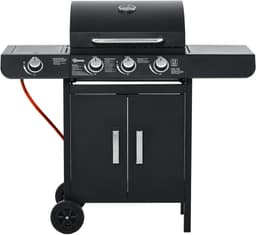 Killogood Gasbarbecue met 3 hoofdbranders + 1 zijbrander - plank - roestvrij staal - zwart - 110 x 50 x 100 cm — thumbnail 1