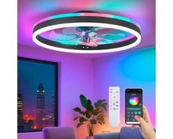 Bluetooth RGB Plafondventilator | Verschillende Kleuren | Dimbaar Met Afstandsbediening | 55W | RGB Ventilator | Woonkamerlamp