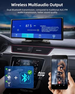 Draadloos Apple Carplay Display – Android Auto Scherm – Auto Infotainmentsysteem – Touchscreen Navigatie – Dashcam Voor en Achter – 10,26 Inch HD IPS – 2,5K Frontcamera & 1080p Achteruitrijcamera – Bluetooth 5.0 & 64GB TF-kaart — thumbnail 4