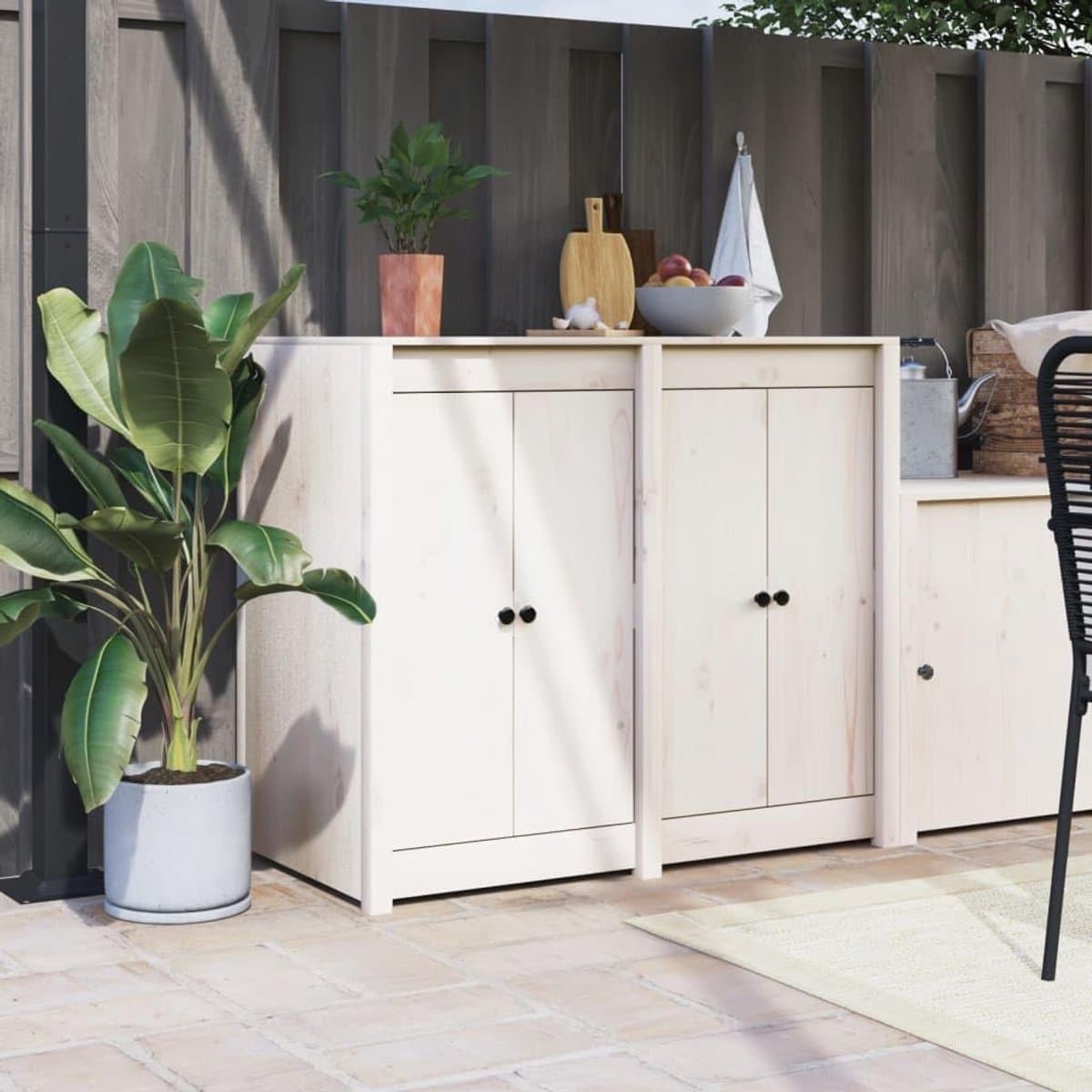 Keukendeuren Set - Buitenkeuken Deurtjes - Buiten Koken - Massief Vurenhout - 50x82 cm - Wit — afbeelding 1