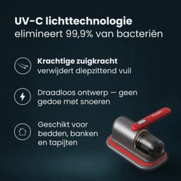Purgato Huisstofmijt Stofzuiger - UV Lamp Kruimeldief - 8000 Pa zuigkracht Handstofzuiger voor Matras en Textiel - USB Oplader - Kruimelzuiger Rood — thumbnail 2
