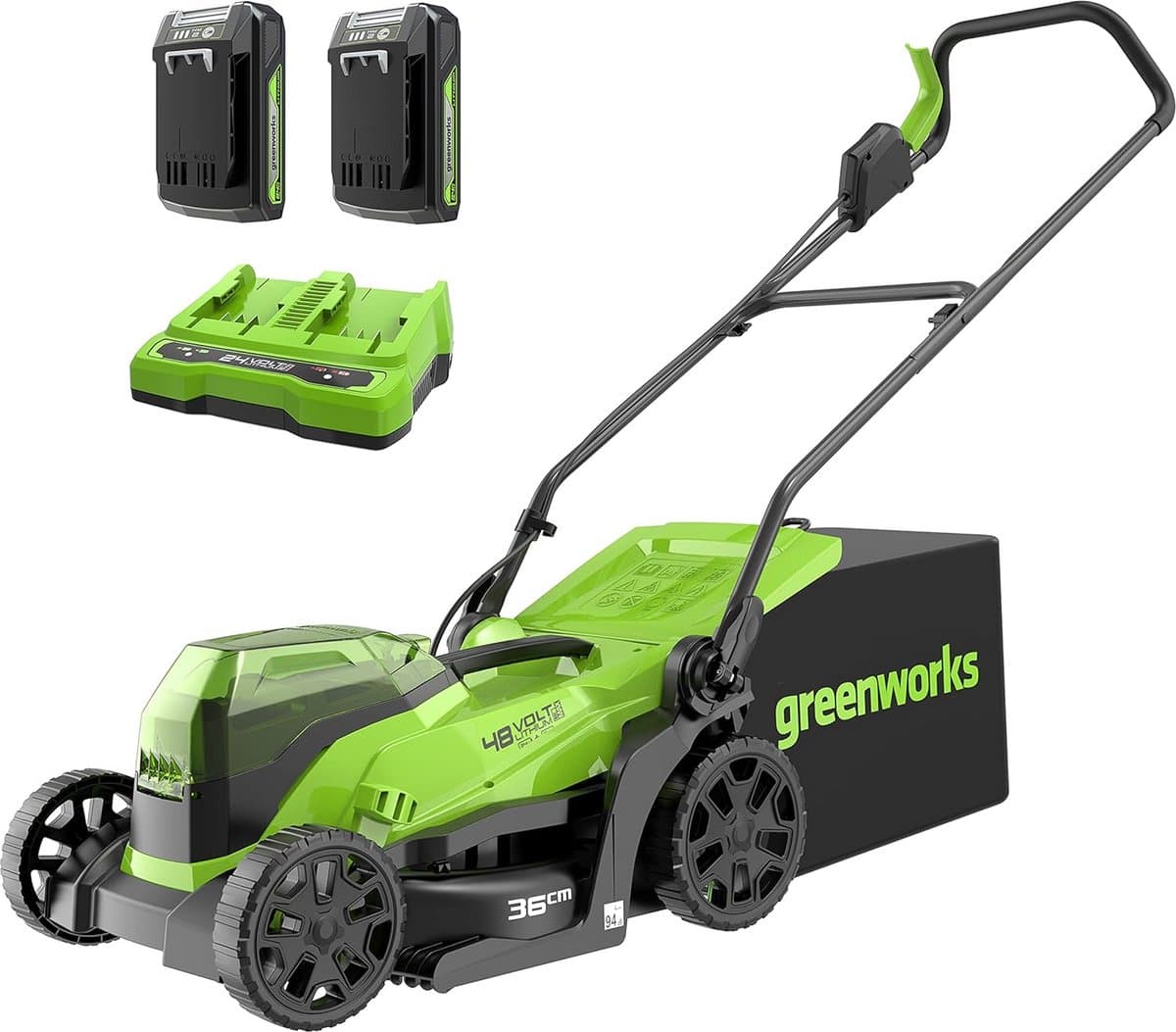 Accu Grasmaaier - Snoerloze Maaier - Gazon Onderhoud - Dubbele Accu Kracht - 36cm Maaibreedte - Groen Zwart Grijs — afbeelding 1