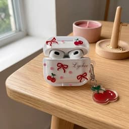 Transparant hoesje voor oordopjes dames met kersen en strikjes patroon en decoratieve hanger geschikt voor AirPods Pro 3 met TPU beschermhoes en clip — thumbnail 3