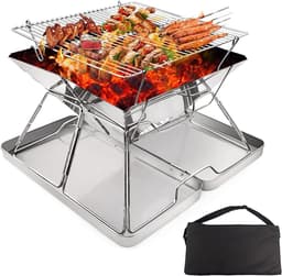 Opvouwbaar Roestvrij Stalen Vuurplaats Barbecuerek - Draagbare Houtskoolgrill voor Camping en Picknick met Draagtas — thumbnail 1