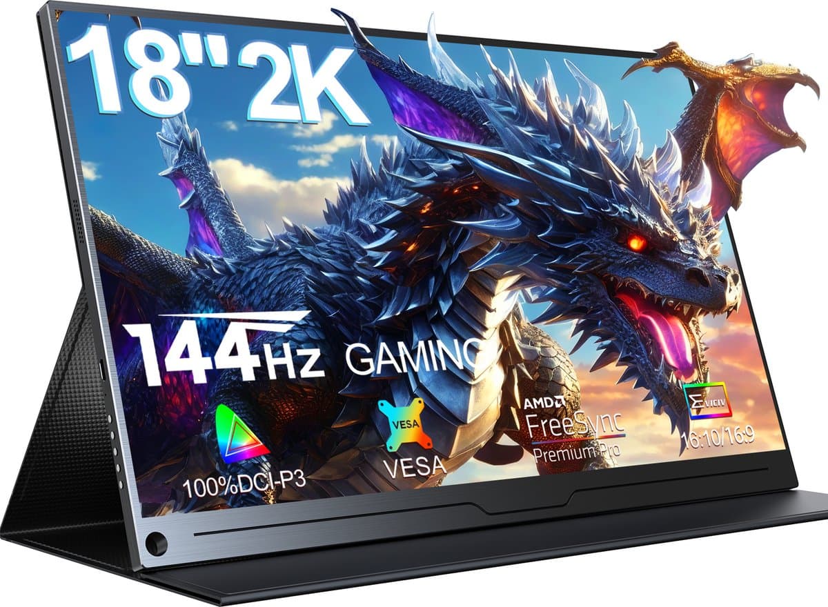 UPERFECT Portable Monitor J02 18.0" 2560*1600 HDMI:120Hz TYPE-C:144HZ draagbaar monitor IPS 100% DCI-P3 draagbaar scherm with Dual USB-C/VESA Mount,for Laptop/Switch/MacBook (VESA Mount ) — afbeelding 1