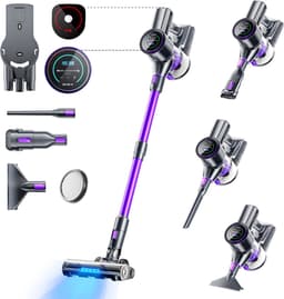 SmartAI P40 Steelstofzuiger Draadloos - - 65000Pa Steelstofzuiger - 8-in-1 stofzuiger - 3 Standen Zuigkracht - 2LEDs-Display - 20-70 Min Werktijd - 1,3L - Met Meubelborstel - Voor Tapijt, Harde Vloeren en Dierenharen - 620W - Lila — thumbnail 1