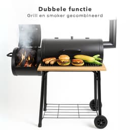 Cheqo® Rookoven met Barbecue - Rook Oven - BBQ Smoker Barbecue 2-in-1 - Verrijdbare BBQ - Houtskool & Rookoven - Met Wielen — thumbnail 5