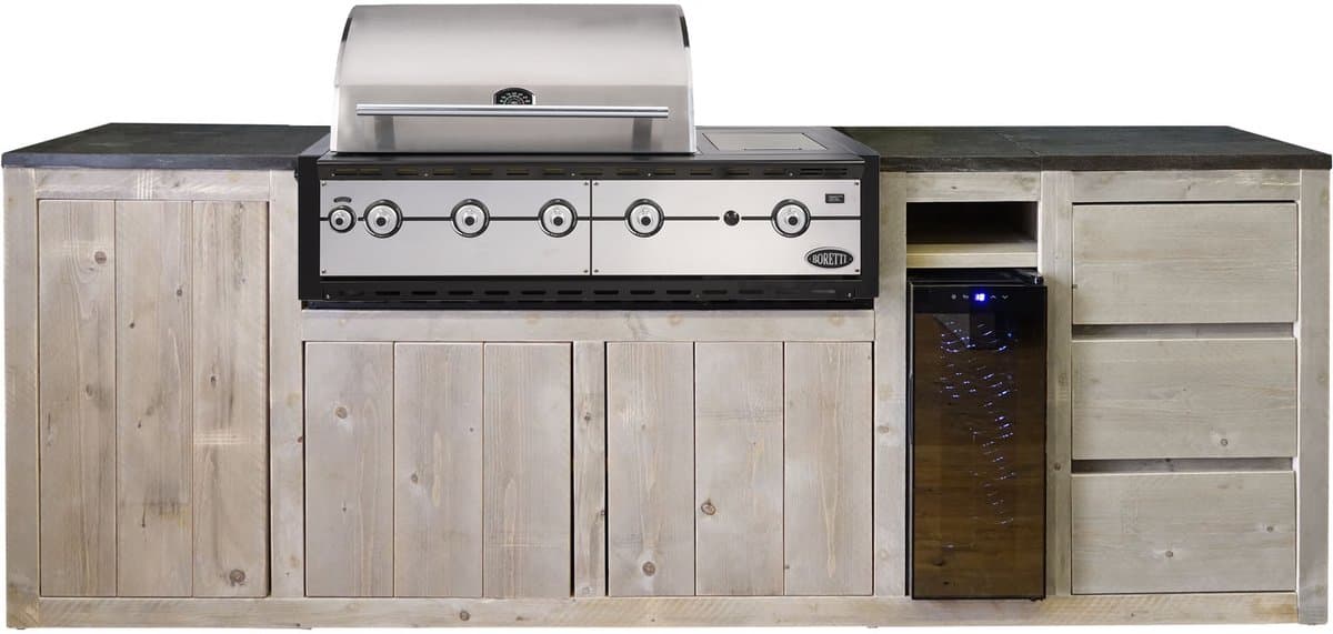 Outside Meubelen | Buitenkeuken - Malang | Boretti Ligorio Top BBQ | Wijnkoeler | Natuursteen blad | Steigerhout | Tuinmeubelen — afbeelding 1
