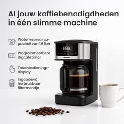 Heinner Digitale Koffiezetapparaat – 1,8 L – 900 W – 12 Koppen – Programmeerbare Timer – Touchbediening – Warm- en Koudzetfunctie – Zelfreinigend – Roestbestendig — thumbnail 3