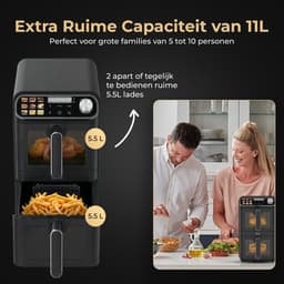 Home Vibes® Airfryer XXL – Gestapelde Lades - Heteluchtfriteuse - 2460W – 11L Air Fryer – 9 Kookprogramma’s – PFAS Vrij - Voor 5 tot 10 Personen - Dubbele Airfryer – Met Extra Accessoires - Mat Zwart — thumbnail 2