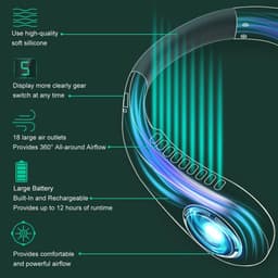 Nekventilator - Oplaadbaar - Unisex - Draagbaar - Handsfree Bladeless - Persoonlijke koelventilator met LED-display - 5 snelheden - Draagbare hangventilator - Voor reizen/wandelen/sporten/koken - Groen — thumbnail 2