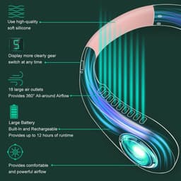 Nekventilator - Oplaadbaar - Unisex - Draagbaar - Handsfree en bladloos - Persoonlijke koelventilator met LED-display - 5 snelheden - Draagbare hangventilator - Voor reizen/wandelen/sporten/koken - Roze — thumbnail 3
