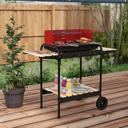 Outsunny-Holzkohlegrill-Metall, Kiefernholz-103L x 47B x 95H cm-Rot — thumbnail 2