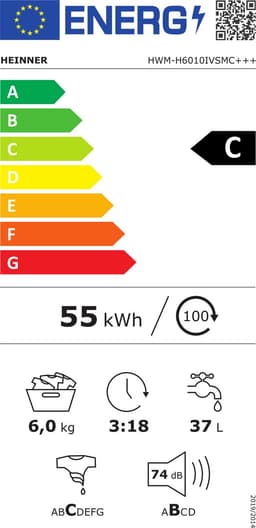 Heinner HWM-H6010IVSMC+++ Slanke Wasmachine 6 kg – 15 Wasprogramma’s – 1000 tpm – Anti-kreukfunctie – LED-display – Kinderslot – Wit – 5 Jaar Garantie — thumbnail 2