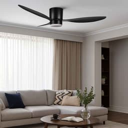 Plafondventilator Brezza Ø 132 cm met verlichting zwart – stille ventilator 2026 – top kwaliteit - energie zuinig – met remote - ventilator voor laag plafond - 6 snelheden - warm wit licht - 3 step DIM systeem - zomer en winter stand — thumbnail 3