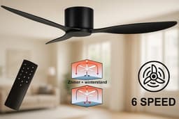 Plafondventilator Brezza 3 blad Ø 132 cm | Zeer stille ventilator | Top kwaliteit | Energie zuinig | + remote | Voor laag plafond | 6 snelheden | Beste alternatief voor airco | Zomer en winter stand | Zwarte ventilator — thumbnail 5