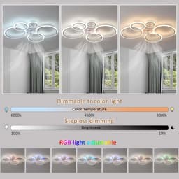 5 Ring Ventilator | Moderne Ringen LED Ventilator | Smart Lamp | RGB| Bedienbaar Met Afstandsbediening & APP | 12 Kleuren | Moderne Ventilator Licht — thumbnail 4