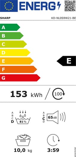 Sharp KDNL0S9GW21BE - warmtepomp droger - 10 KG - 15 programma's - trommelverlichting - wit — thumbnail 2